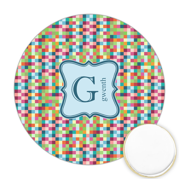 Custom Retro Pixel Squares Printed Cookie Topper - Round (Personalized)