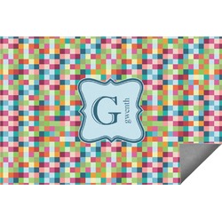 Retro Pixel Squares Indoor / Outdoor Rug - 6'x8' w/ Name and Initial