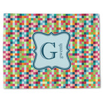 Retro Pixel Squares Single-Sided Linen Placemat - Single w/ Name and Initial