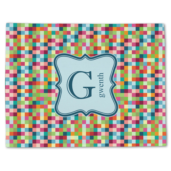 Custom Retro Pixel Squares Single-Sided Linen Placemat - Single w/ Name and Initial