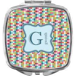 Retro Pixel Squares Compact Makeup Mirror (Personalized)