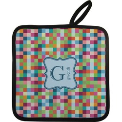Retro Pixel Squares Pot Holder w/ Name and Initial