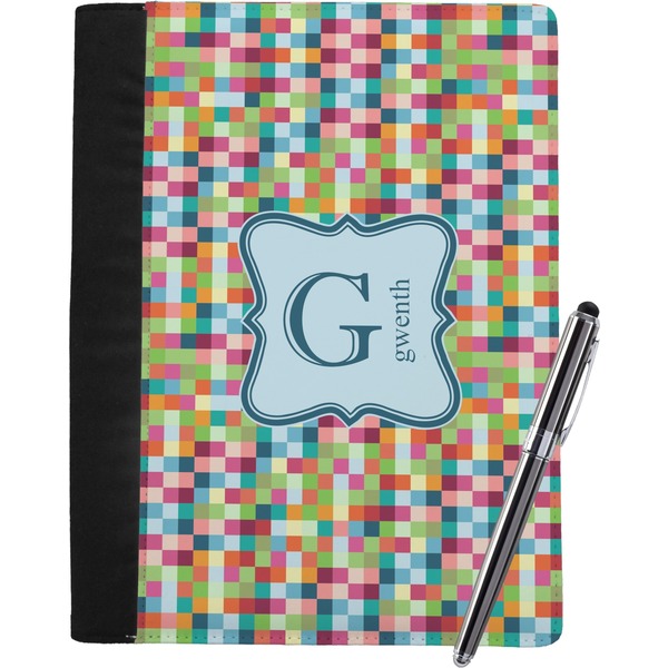 Custom Retro Pixel Squares Notebook Padfolio - Large w/ Name and Initial