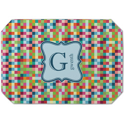 Retro Pixel Squares Dining Table Mat - Octagon (Single-Sided) w/ Name and Initial