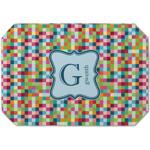 Custom Retro Pixel Squares Dining Table Mat - Octagon (Single-Sided) w/ Name and Initial