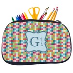 Retro Pixel Squares Neoprene Pencil Case - Medium w/ Name and Initial