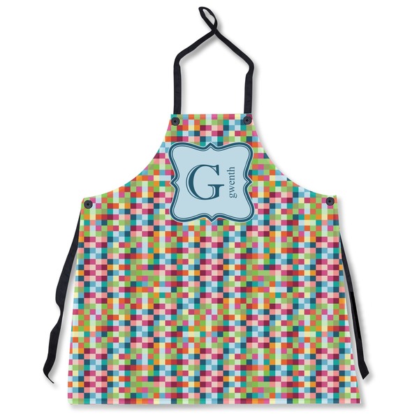 Custom Retro Pixel Squares Apron Without Pockets w/ Name and Initial