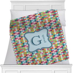 Retro Pixel Squares Minky Blanket - Toddler / Throw - 60"x50" - Double Sided (Personalized)