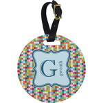 Retro Pixel Squares Plastic Luggage Tag - Round (Personalized)