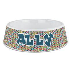 Retro Pixel Squares Plastic Dog Bowl - Large (Personalized)