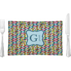 Retro Pixel Squares Glass Rectangular Lunch / Dinner Plate (Personalized)