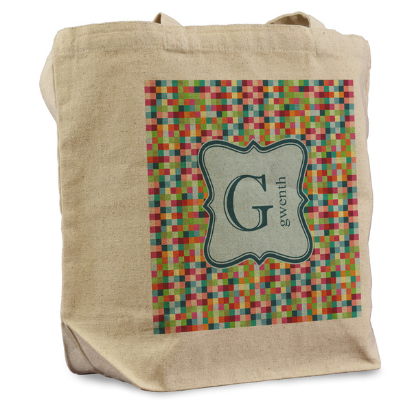 Custom Retro Pixel Squares Reusable Cotton Grocery Bag - Single (Personalized)