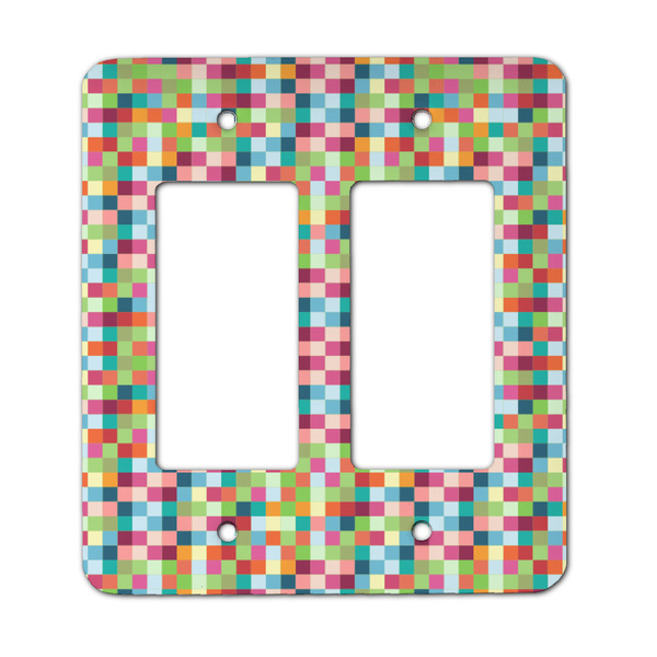 Custom Retro Pixel Squares Rocker Style Light Switch Cover - Two Switch