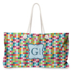 Retro Pixel Squares Large Tote Bag with Rope Handles (Personalized)