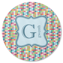 Retro Pixel Squares Round Rubber Backed Coaster (Personalized)