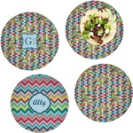 Retro Pixel Squares Set of 4 Glass Lunch / Dinner Plate 10" (Personalized)