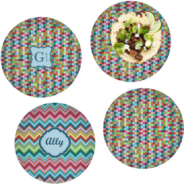 Custom Retro Pixel Squares Set of 4 Glass Lunch / Dinner Plate 10" (Personalized)