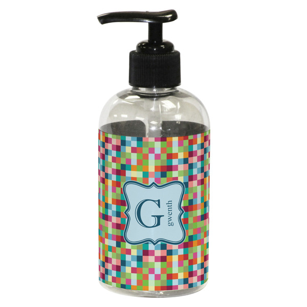 Custom Retro Pixel Squares Plastic Soap / Lotion Dispenser (8 oz - Small - Black) (Personalized)