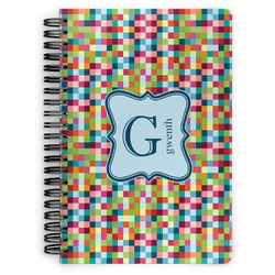 Retro Pixel Squares Spiral Notebook - 7x10 w/ Name and Initial