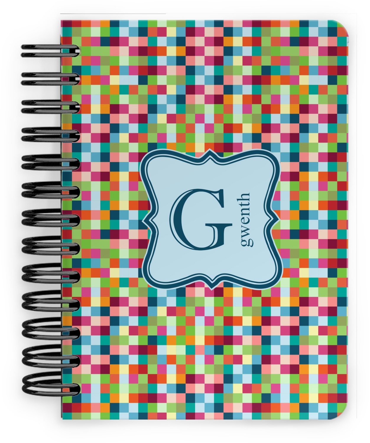 Retro Pixel Squares Spiral Notebook - 5x7 w/ Name and Initial ...