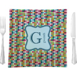 Retro Pixel Squares 9.5" Glass Square Lunch / Dinner Plate- Single or Set of 4 (Personalized)