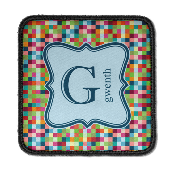 Custom Retro Pixel Squares Iron On Square Patch w/ Name and Initial