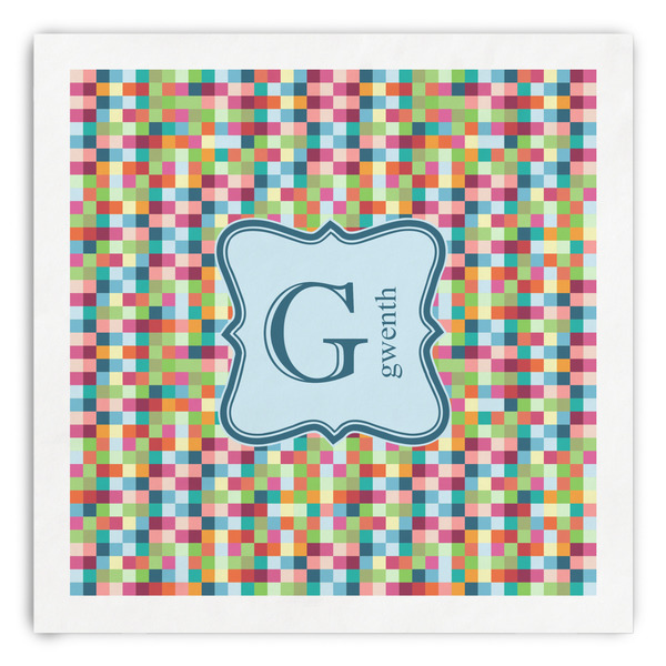 Custom Retro Pixel Squares Paper Dinner Napkins (Personalized)