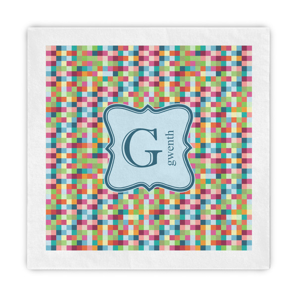 Custom Retro Pixel Squares Decorative Paper Napkins (Personalized)