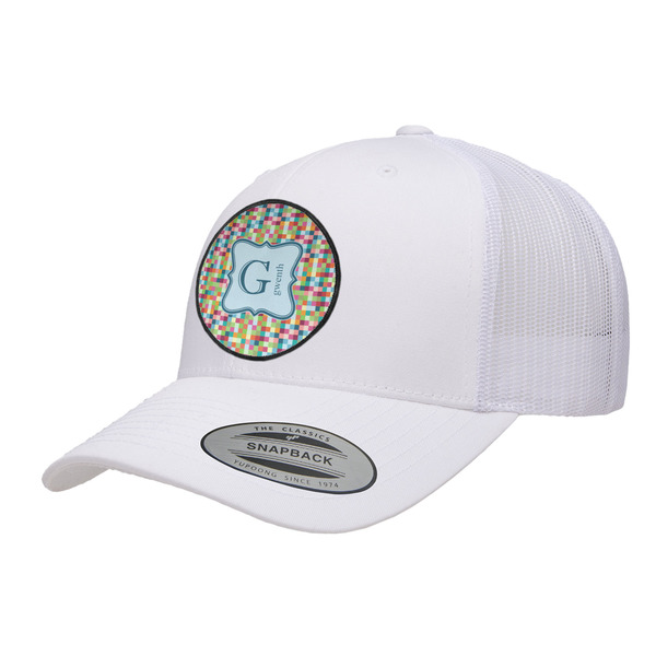 Custom Retro Pixel Squares Trucker Hat - White (Personalized)