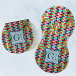 Retro Pixel Squares Burp Pads - Velour - Set of 2 w/ Name and Initial