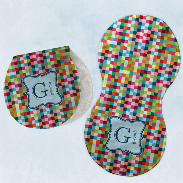 Custom Retro Pixel Squares Burp Pads - Velour - Set of 2 w/ Name and Initial