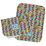 Retro Pixel Squares Burp Cloths - Fleece - Set of 2 w/ Name and Initial