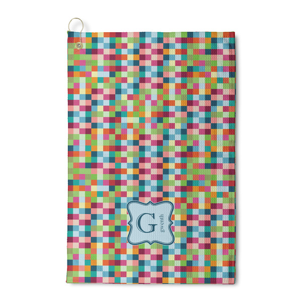 Custom Retro Pixel Squares Waffle Weave Golf Towel (Personalized)