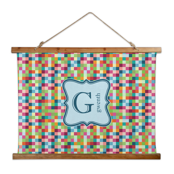 Custom Retro Pixel Squares Wall Hanging Tapestry - Wide (Personalized)