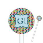 Retro Pixel Squares 5.5" Round Plastic Stir Sticks - White - Double Sided (Personalized)