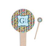 Retro Pixel Squares 4" Round Wooden Food Picks - Double Sided (Personalized)