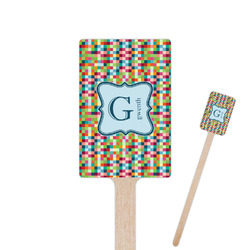Retro Pixel Squares 6.25" Rectangle Wooden Stir Sticks - Single Sided (Personalized)
