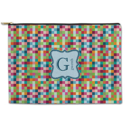 Retro Pixel Squares Zipper Pouch - Large - 12.5"x8.5" (Personalized)