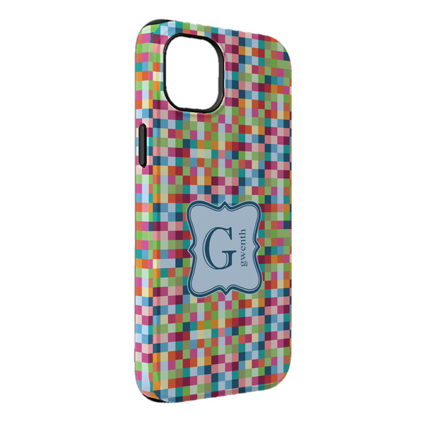 Custom Retro Pixel Squares iPhone Case - Rubber Lined - iPhone 14 Plus (Personalized)