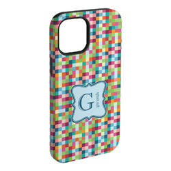 Retro Pixel Squares iPhone Case - Rubber Lined - iPhone 15 Plus (Personalized)