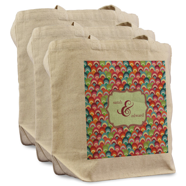 Custom Retro Fishscales Reusable Cotton Grocery Bags - Set of 3 (Personalized)