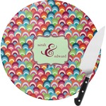 Retro Fishscales Round Glass Cutting Board - Small (Personalized)