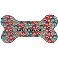 Retro Fishscales Ceramic Dog Ornament - Front w/ Couple's Names