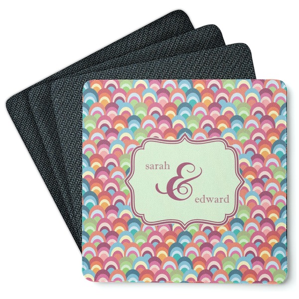 Custom Retro Fishscales Square Rubber Backed Coasters - Set of 4 (Personalized)