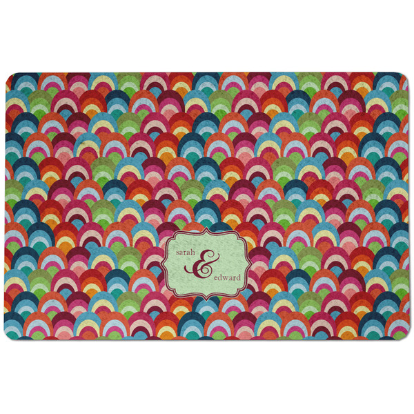 Custom Retro Fishscales Dog Food Mat w/ Couple's Names