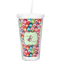 Retro Fishscales Double Wall Tumbler with Straw (Personalized)