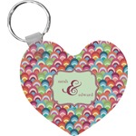 Retro Fishscales Heart Plastic Keychain w/ Couple's Names