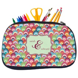 Retro Fishscales Neoprene Pencil Case - Medium w/ Couple's Names