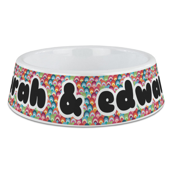 Custom Retro Fishscales Plastic Dog Bowl - Large (Personalized)