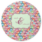 Retro Fishscales Round Rubber Backed Coaster (Personalized)